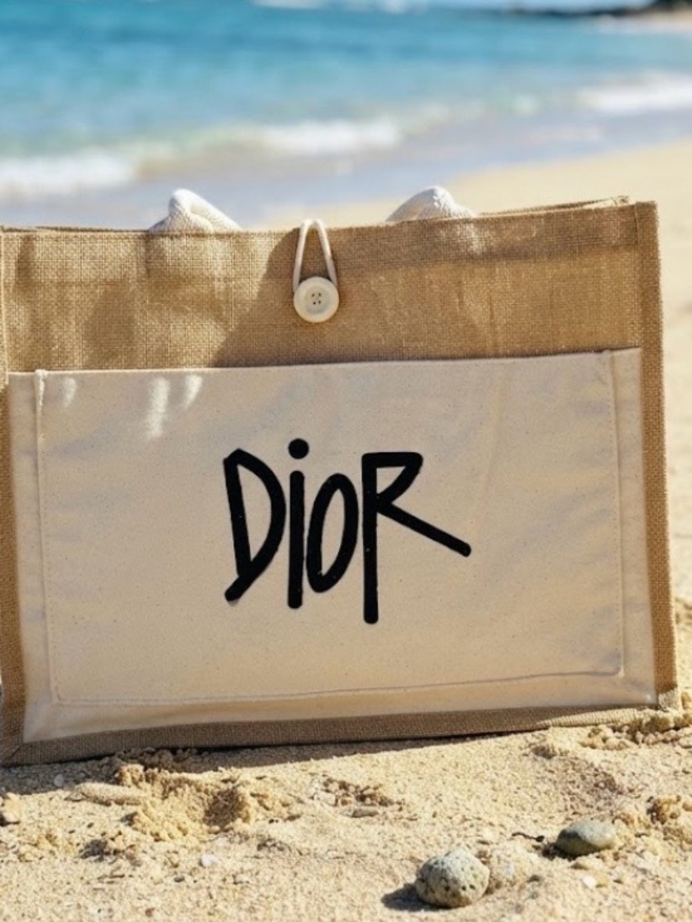 Dior Beige Canvas Tote with Black Logo